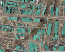 Philadelphia Building Footprint tiles with an aerial basemap