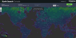A screenshot of Earth Search Console depicting a map of the glove featuring aggregated results in hex cells. 