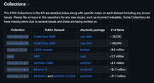 Screenshot from Earth Search API Repo showing collections and basic summary data