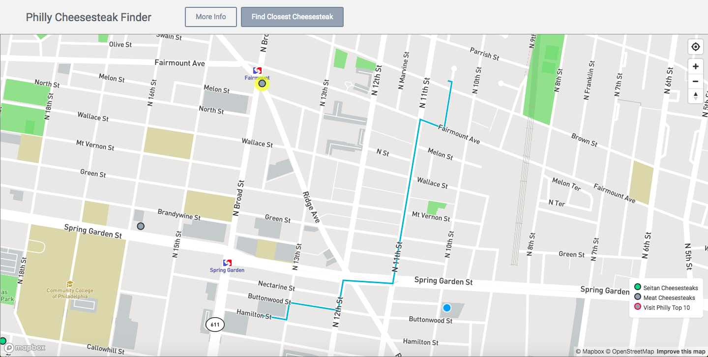 Philly Cheesesteak Finder incorrect walking directions route