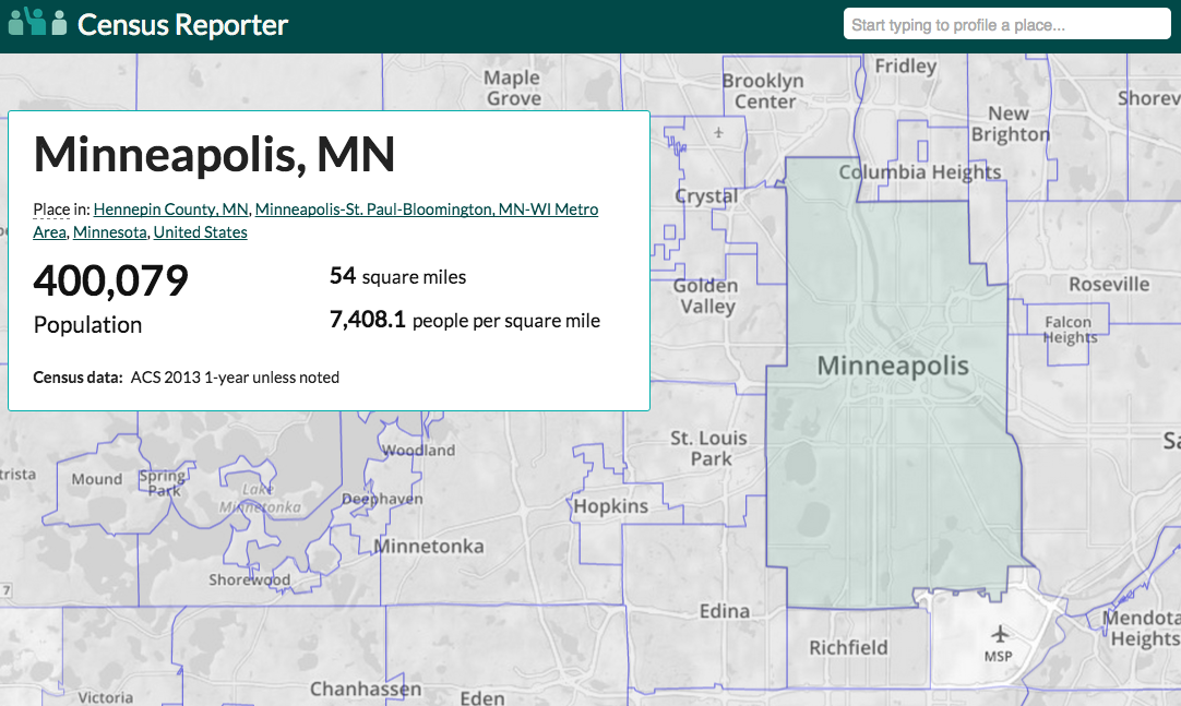 CensusReporter.org map displaying Minneapolis, MN