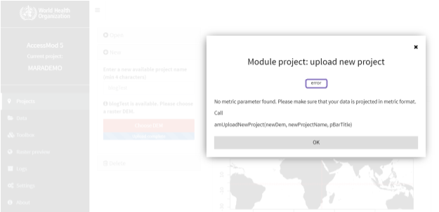 Figure 12 DEM uploading error
