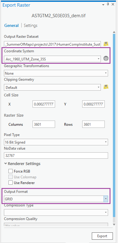 Figure 13 export raster interface