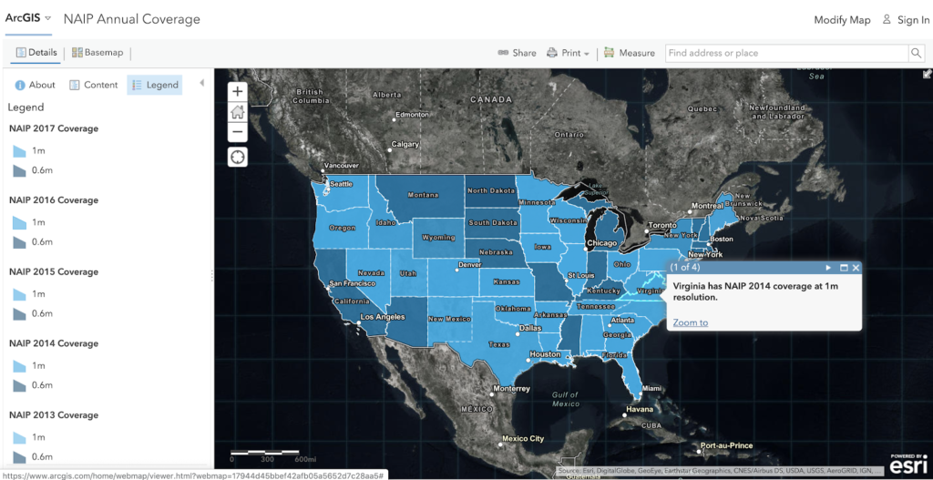screenshot of earth imagery on ESRI