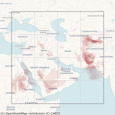 The same map outline used earlier, with labels from the test depicted through the polygons overlaid on top of eachother.