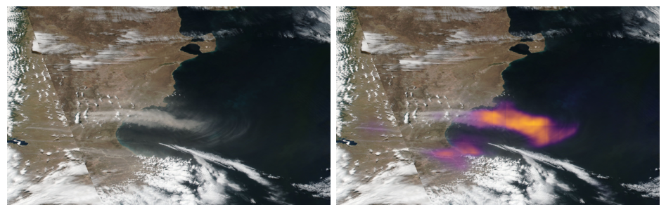 Aerial image depicting a sandstorm that is picked up by a sensor.