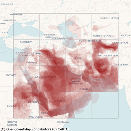 The same map outline used earlier, with labels from the training depicted through the polygons overlaid on top of eachother.