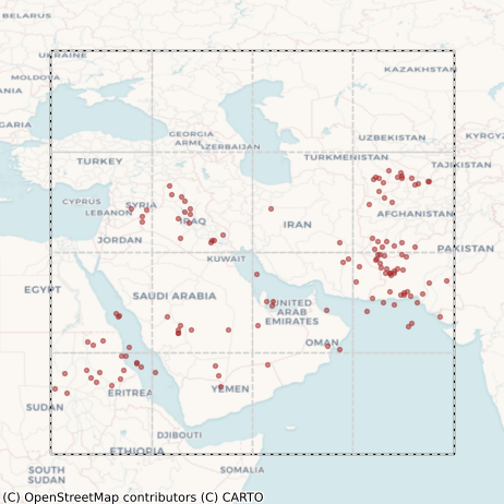 The same map outline used earlier, with labels from the test depicted through centroids of individual polygons.